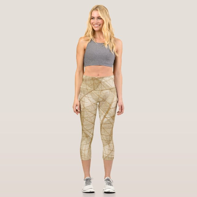 Sheer Lace Blätter Capri Leggings (Vorderseite)