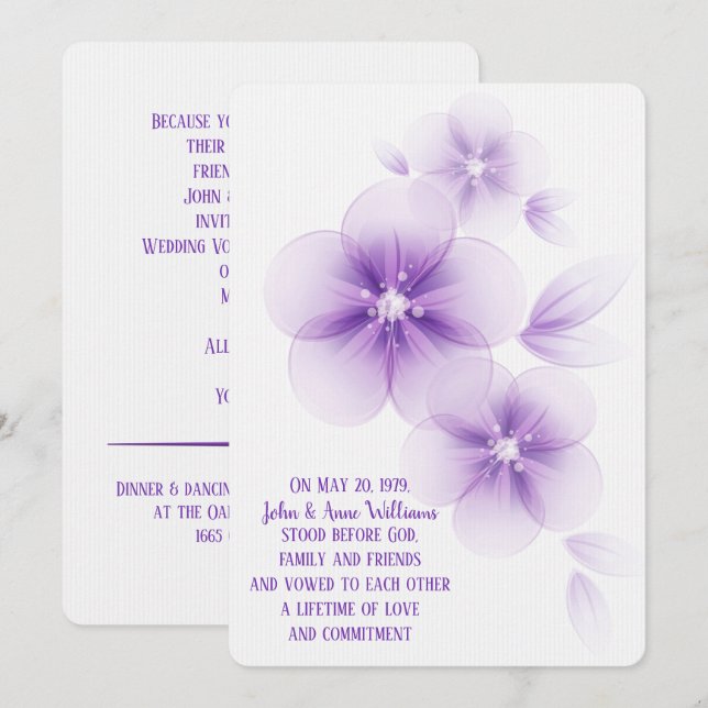 Sheer Lila Blossom Wedding Einladung (Vorne/Hinten)