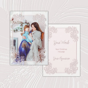 Sheer Poinsettia Lace Blush Foto Weihnachtskarte Einladung