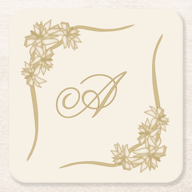 Sheer Poinsettia Lace Monogramat Rechteckiger Pappuntersetzer (Vorderseite)