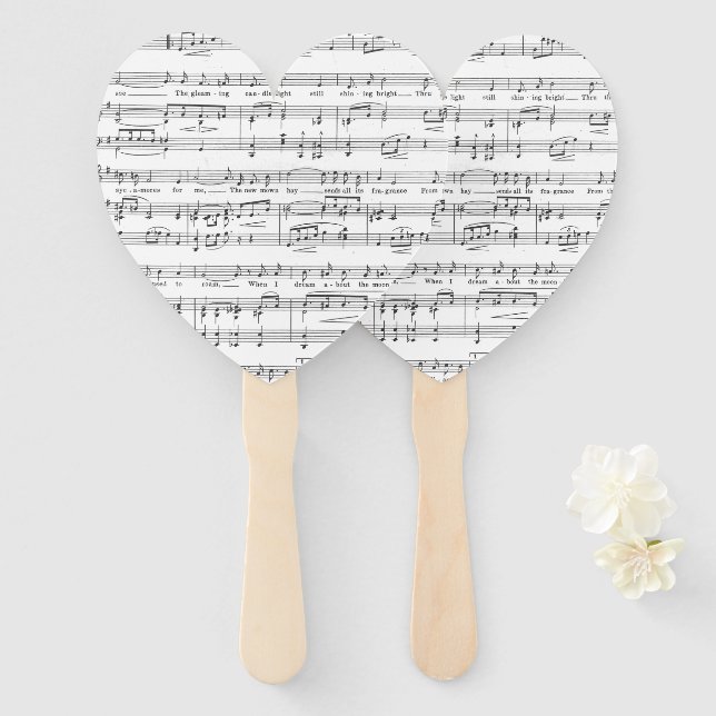 Sheet Music Black and White Pattern Fächer (Vorne und Hinten)