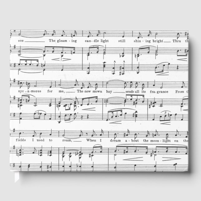 Sheet Music Black and White Pattern Gästebuch (Vorderseite)