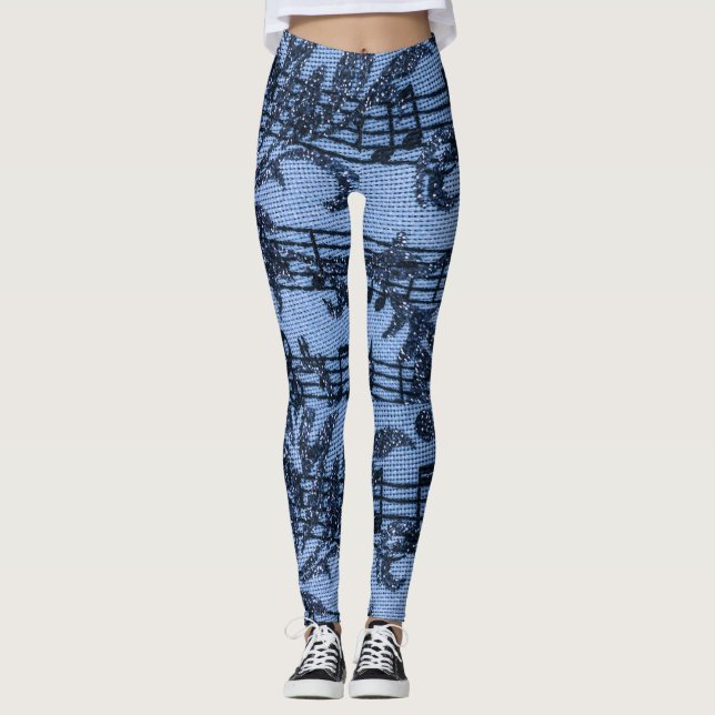 Sheet Music Blüht Denim-Look Blue auf Blue Leggings (Vorderseite)