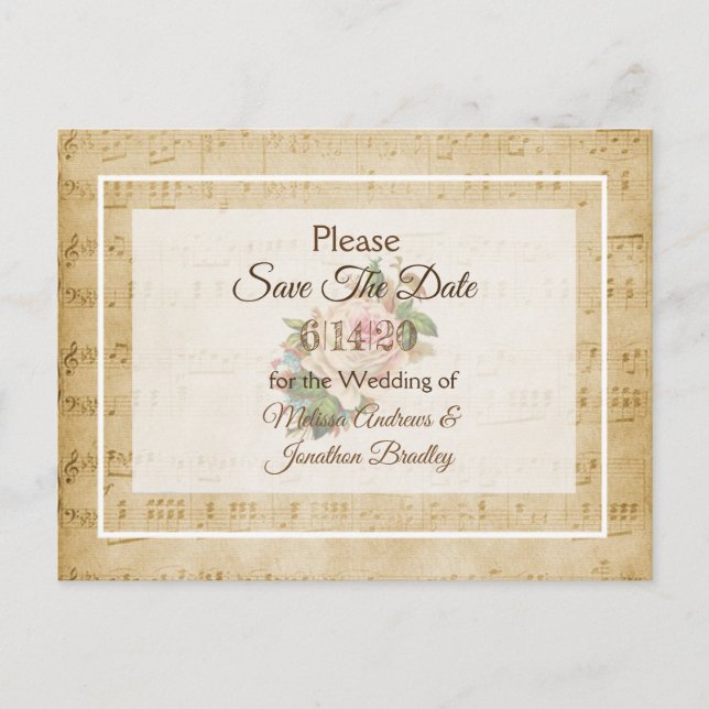 Sheet Music Pink Save the Date Postkarte (Vorderseite)