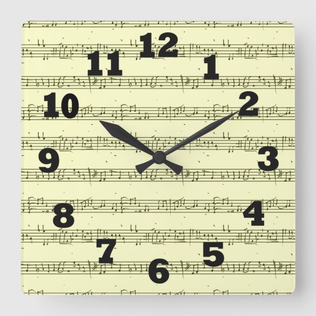 Sheet Music Quadratische Wanduhr (Vorderseite)