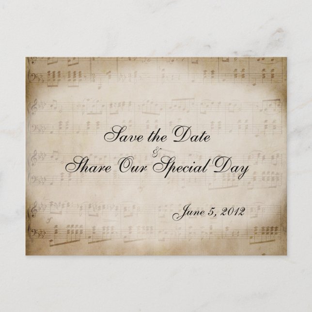 Sheet Music Save the Date Postcard Ankündigungspostkarte (Vorderseite)