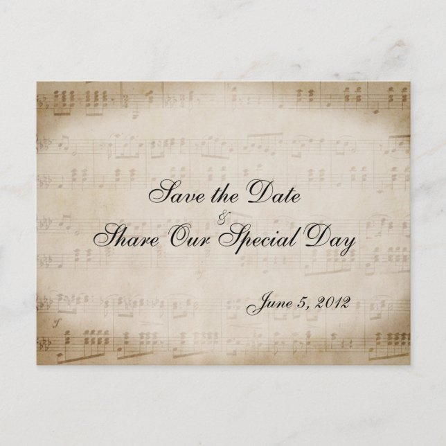 Sheet Music Save the Date Postcard Ankündigungspostkarte (Vorderseite)