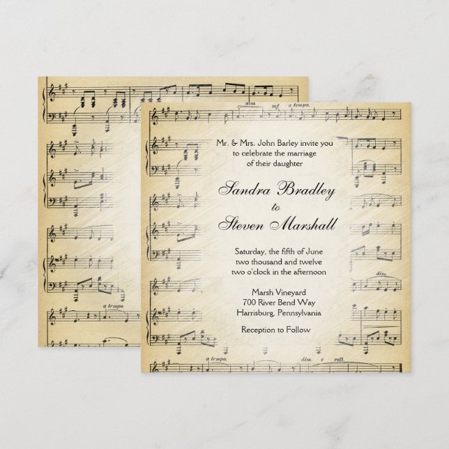 Sheet Music Theme Wedding Einladung (Vorne/Hinten)