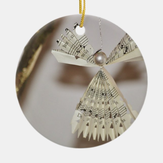 Sheet Musiknotens Weihnachtsangel Pearl Keramik Ornament (Vorne)
