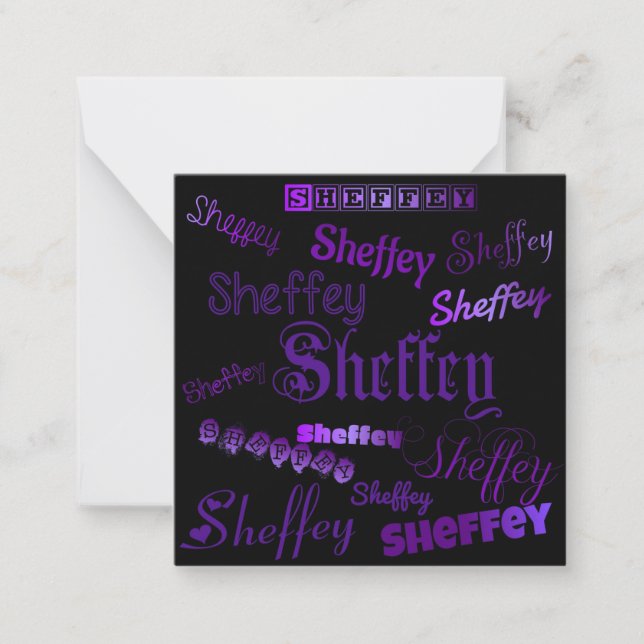 Sheffey Lila Schriftartes Mitteilungskarte (Vorderseite)