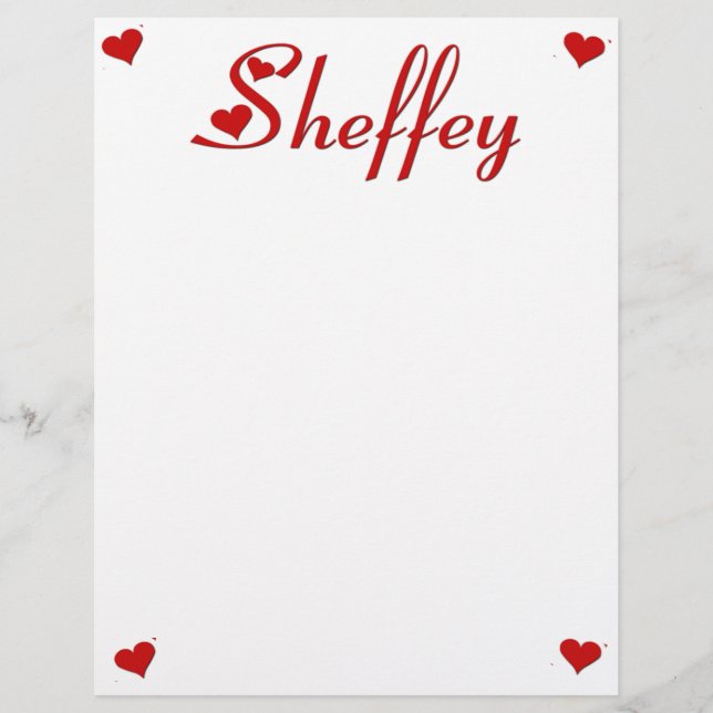 Sheffey mit zwei roten Herzen Briefbogen (Vorderseite)