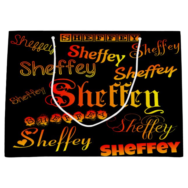 Sheffey Schriftartes - orange, rot und gelb Große Geschenktüte (Vorderseite)
