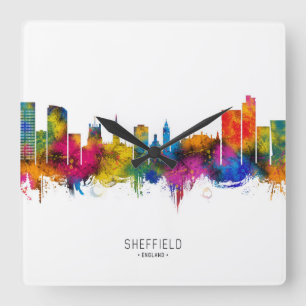 Sheffield England Skyline Quadratische Wanduhr