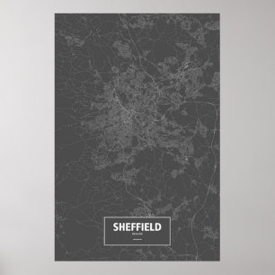 Sheffield, England (weiß auf schwarz) Poster
