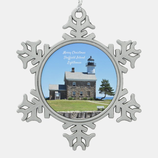 Sheffield Island Leuchtturmverzierung Schneeflocken Zinn-Ornament (Vorderseite)