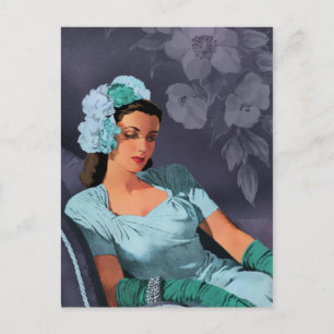 Sheila - Abend Wear in Türkis und Blau der 40er Ja Postkarte