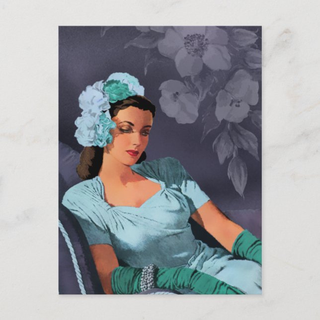 Sheila - Abend Wear in Türkis und Blau der 40er Ja Postkarte (Vorderseite)