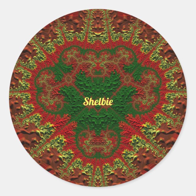 SHELBIE HÜBSCH 3D! Gold, Rot und Grün ~ Runder Aufkleber (Vorderseite)