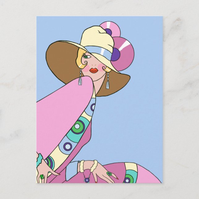 Shelby, Dame der 1920er Jahre in Blau und Rosa Postkarte (Vorderseite)
