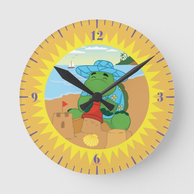 Sheldon auf dem Strand Runde Wanduhr (Vorderseite)
