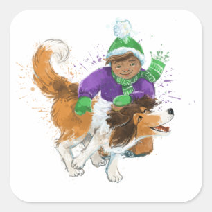 Sheldon der Sheltie und sein Junge Quadratischer Aufkleber