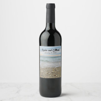 Shell Beach Sunrise Wedding Wine Bottle Labels  Weinetikett