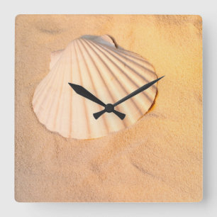 Shell Laying In Sand Quadratische Wanduhr