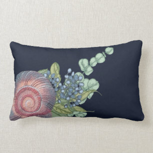 Shell Watercolor Leaf Art Navy Blue Lumbar Coussin