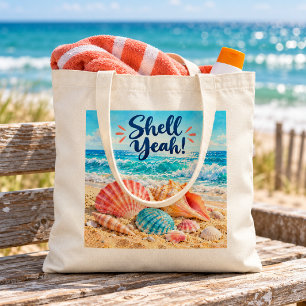 Shell Yeah Farbige Muscheln und Ozeanwellen Tragetasche