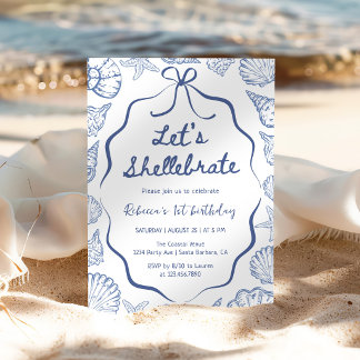 Shellebrate Seashell-Küsten-1. Geburtstag Einladung