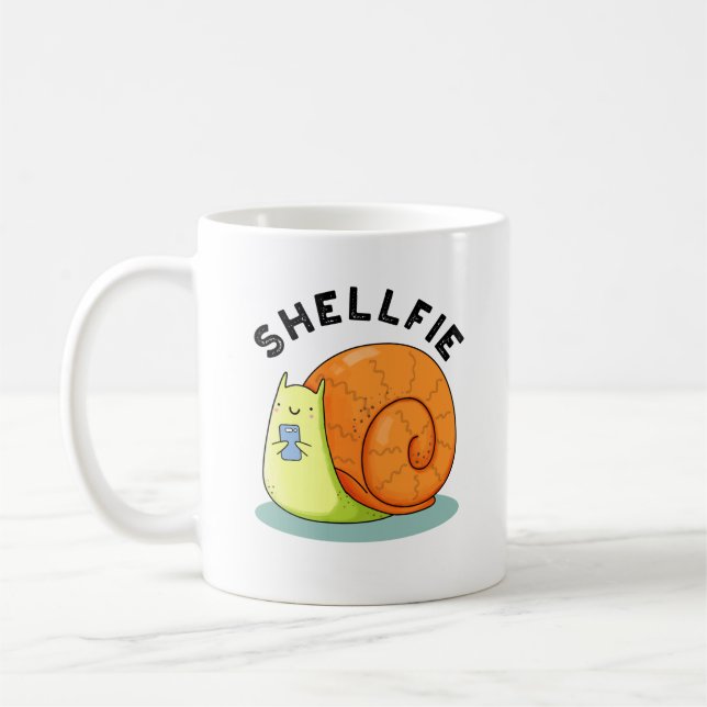 Shellfie Funny Snail Selfie Pun Kaffeetasse (Links)