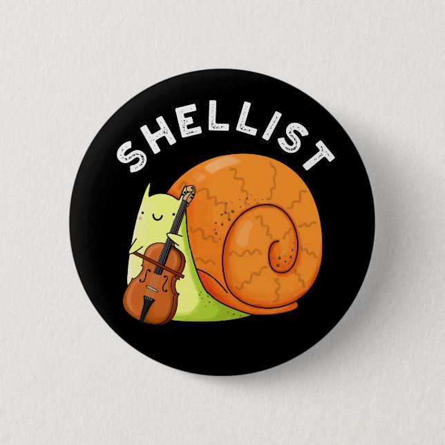 Shellist Funny Snail Cello Pun Dark BG Button (Vorderseite)