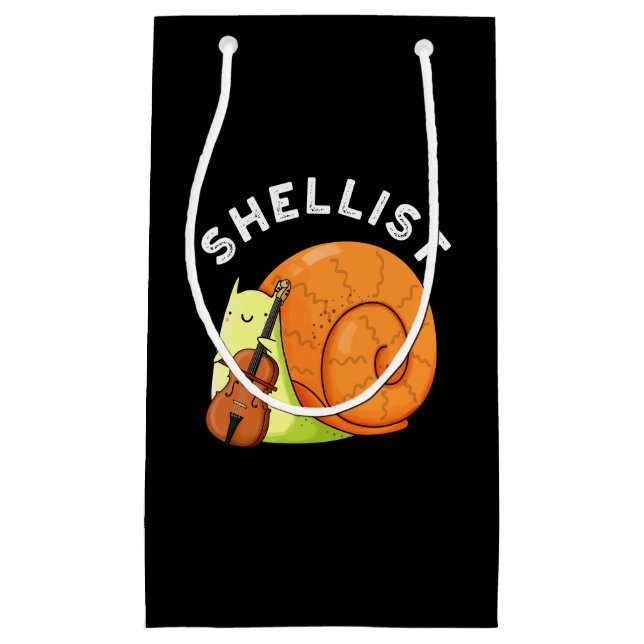 Shellist Funny Snail Cello Pun Dark BG Kleine Geschenktüte (Vorderseite)