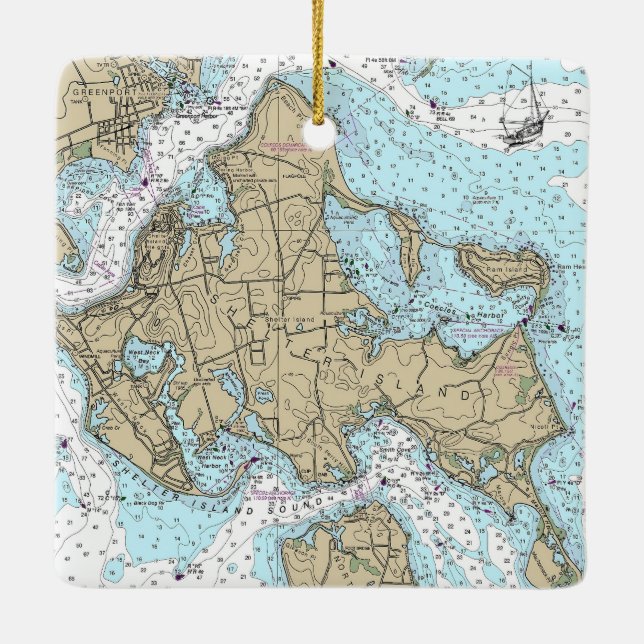 Shelter Island NY Nautic Chart Keramikornament (Rückseite)