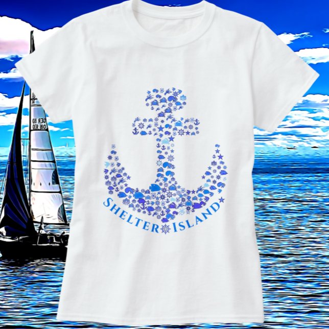 Shelter Island NY Nautical Anchor Art T-Shirt (Von Creator hochgeladen)