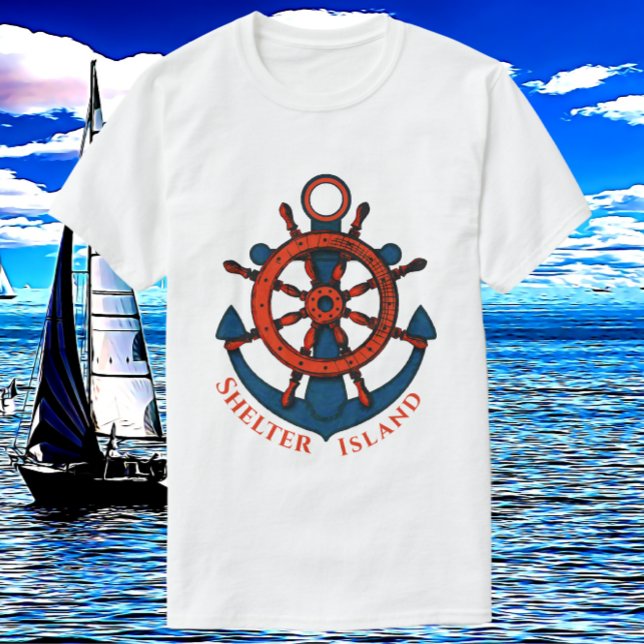 Shelter Island, NY Ship's Wheel and Anchor T-Shirt (Von Creator hochgeladen)