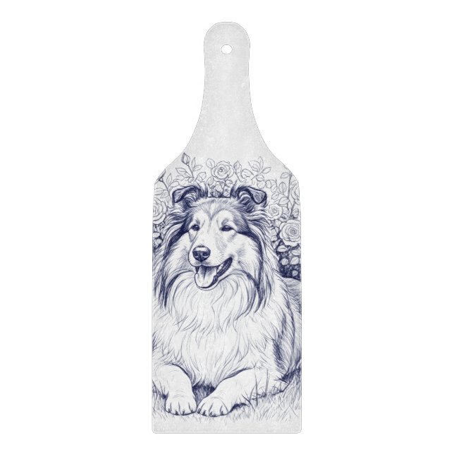 Sheltie & Blumen Schneidebrett (Vorderseite)