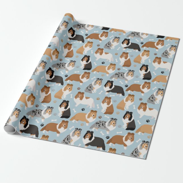 Sheltie Bones and Paws Geschenkpapier (Ungerollt)