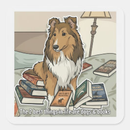 Sheltie & Bücher Quadratischer Aufkleber