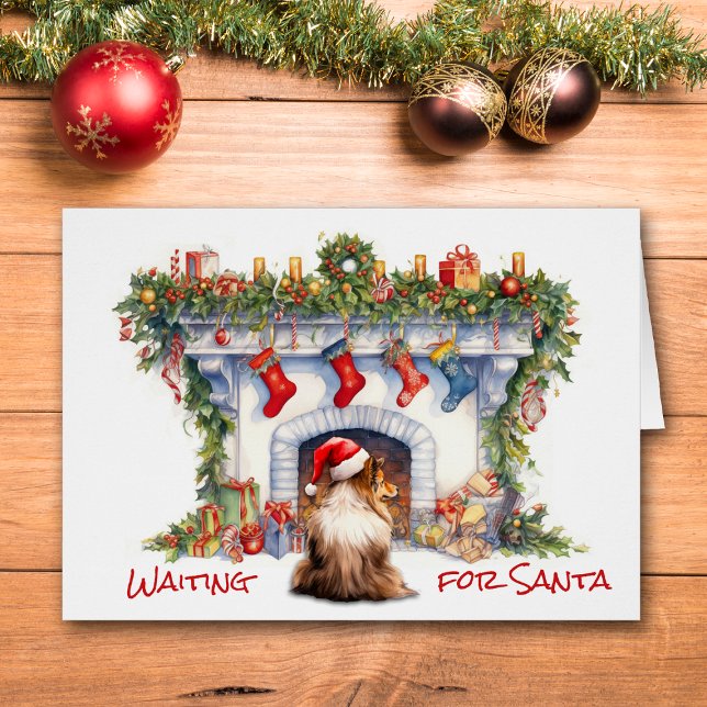Sheltie Chien attendez Père Noël Cheminée de Noël (Créateur téléchargé)