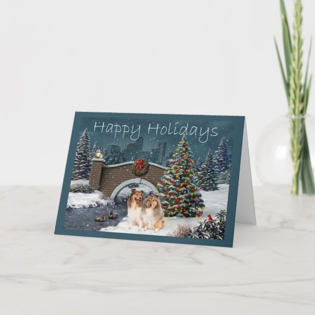 Sheltie Christmas Card Evening Feiertagskarte (Vorderseite)