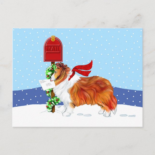 Sheltie Christmas Mail Sable Feiertagspostkarte (Vorderseite)
