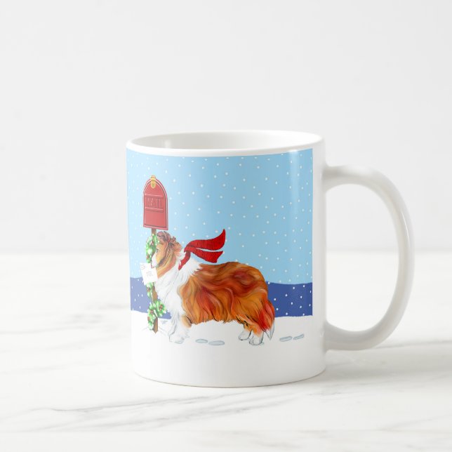 Sheltie Christmas Mail Sable Kaffeetasse (Rechts)