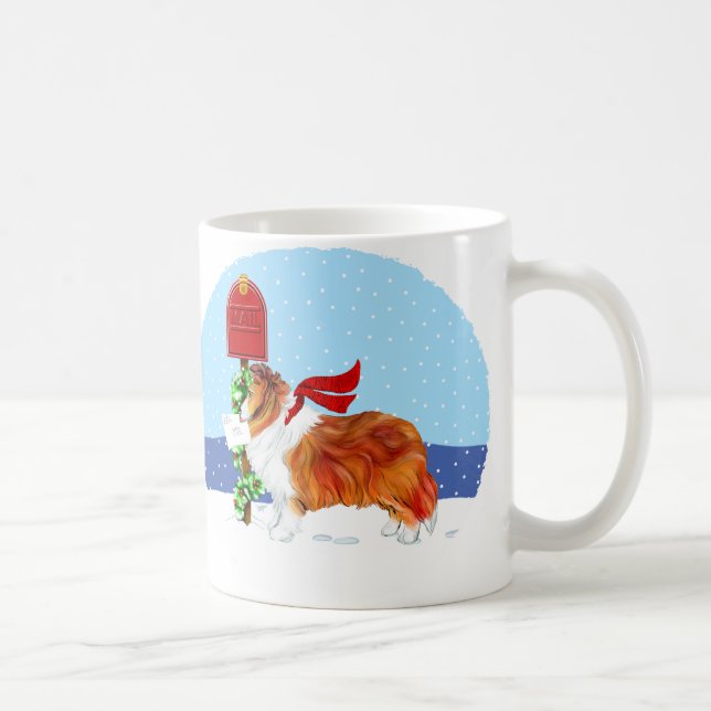 Sheltie Christmas Mail Sable Kaffeetasse (Rechts)