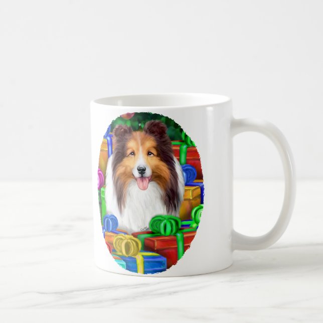 Sheltie Christmas Open Geschenke Verkauf Kaffeetasse (Rechts)