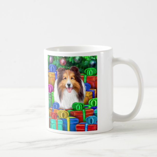 Sheltie Christmas Open Geschenke Verkauf Kaffeetasse (Rechts)