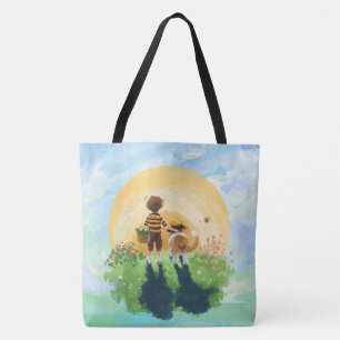 Sheltie Dog and Boy Walk in Sunset Tasche