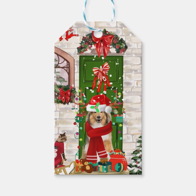 Sheltie Dog Christmas Geschenkanhänger (Vorderseite)