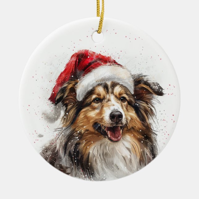 Sheltie Dog Christmas Personalized Keramik Ornament (Vorne)