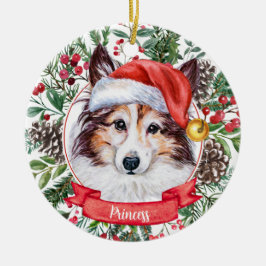 Sheltie Dog Custom Weihnachtsmannmütze Weihnachtss Keramik Ornament